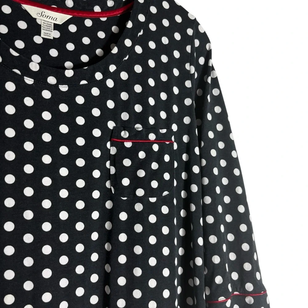 SOMA Polka Dot Night Dress in Black/White/Red Size Large— SUPER COMFORTABLE!!!